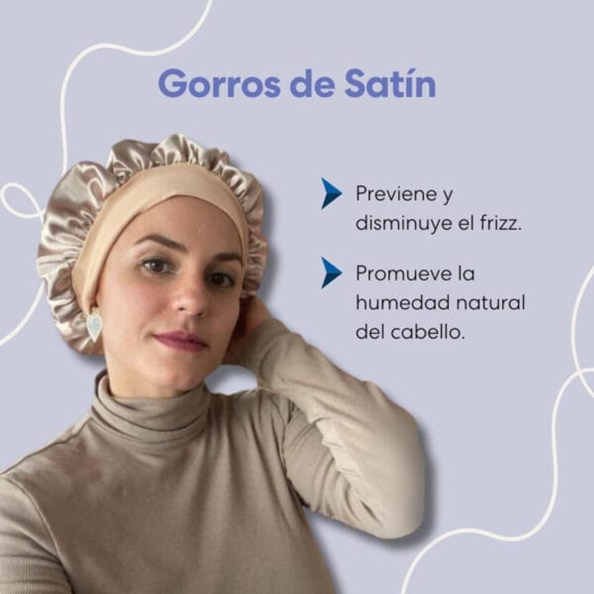 SANTOS RIZOS - Gorro de Satín AntiFrizz para dormir y cuidar definición