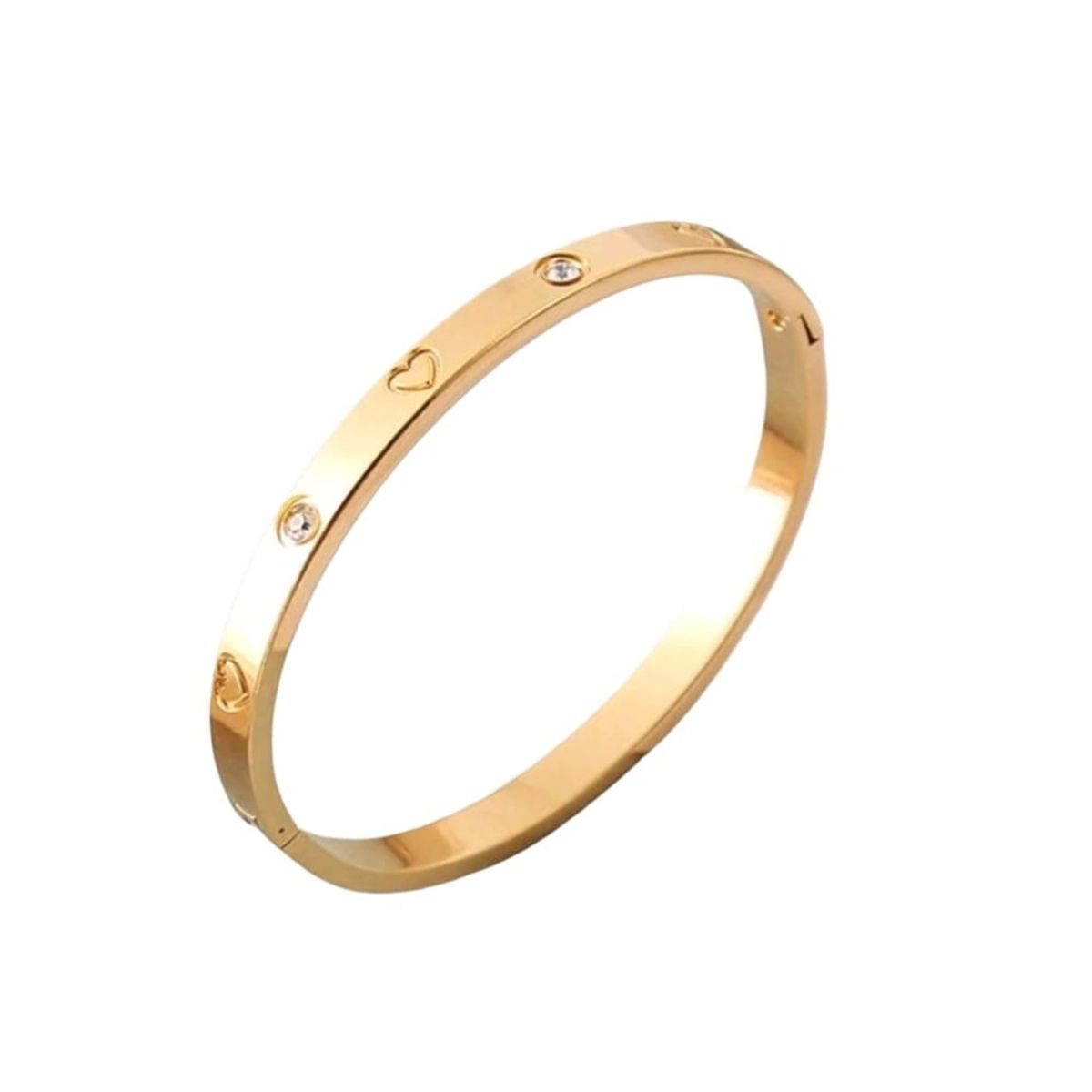 GENERICO - PULSERA BRAZALETE DE ACERO INOXIDABLE DORADO CORAZONES