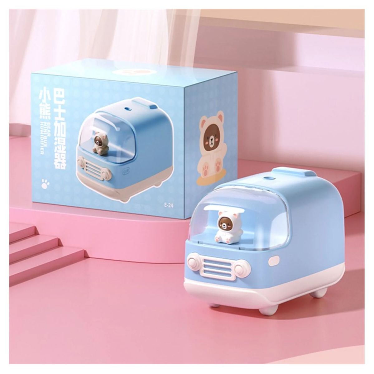 NEO DIGITAL - Humidificador Oso en autobús Batería Difusor Aroma 350ml Luz LED E-24