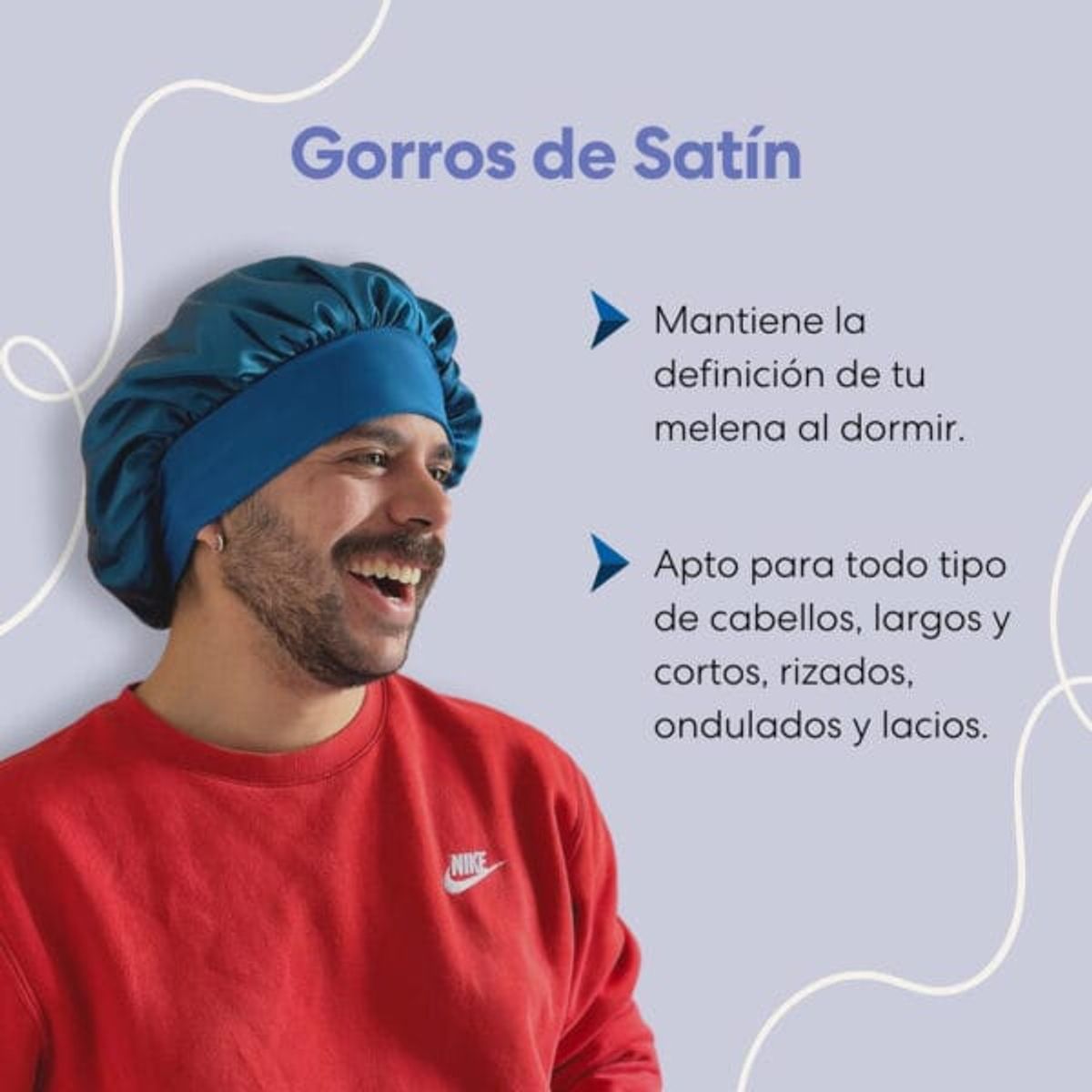 SANTOS RIZOS - Gorro de Satín AntiFrizz para dormir y cuidar definición