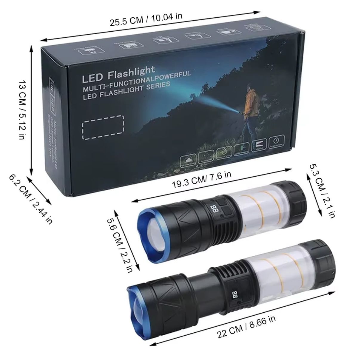 BESTON - Linterna potente Tactica recargable 1000 Lm zoom camping 2 en 1 18w