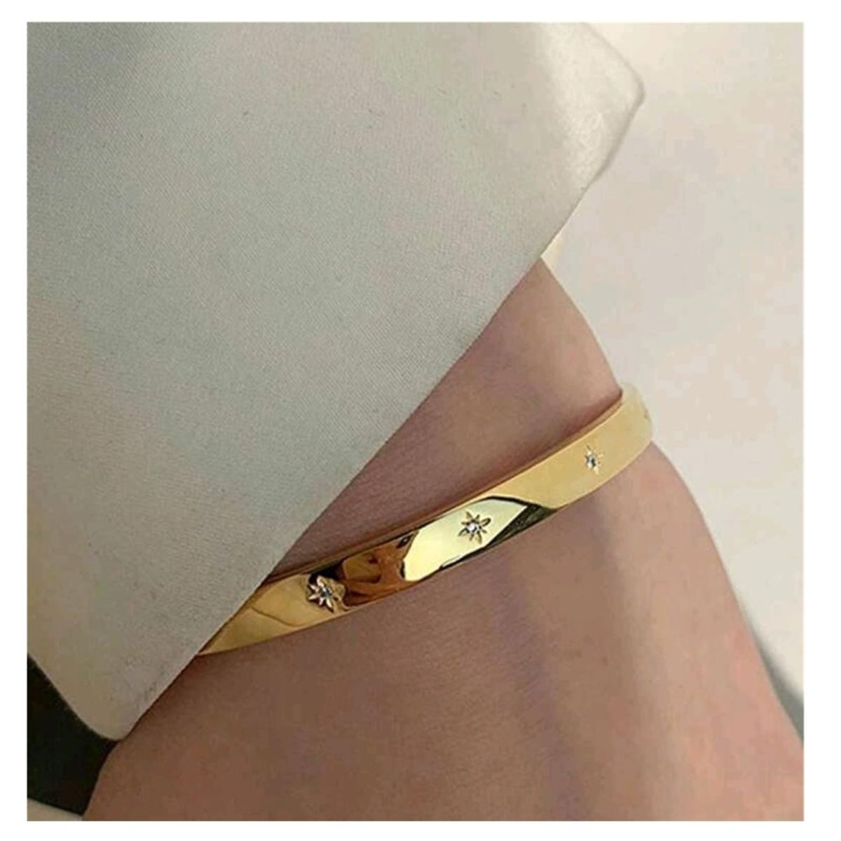 GENERICO - PULSERA BRAZALETE DE ACERO INOXIDABLE DORADO DESTELLOS