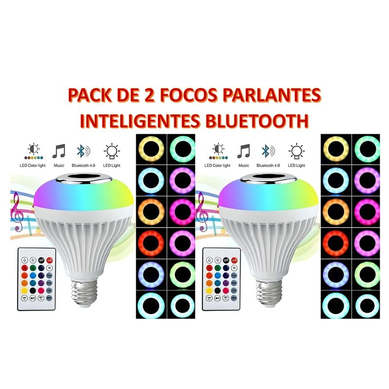 GENERICO - PACK DE 2 FOCOS LED PARLANTE INTELIGENTE MUSICAL BLUETOOTH MULTICOLOR