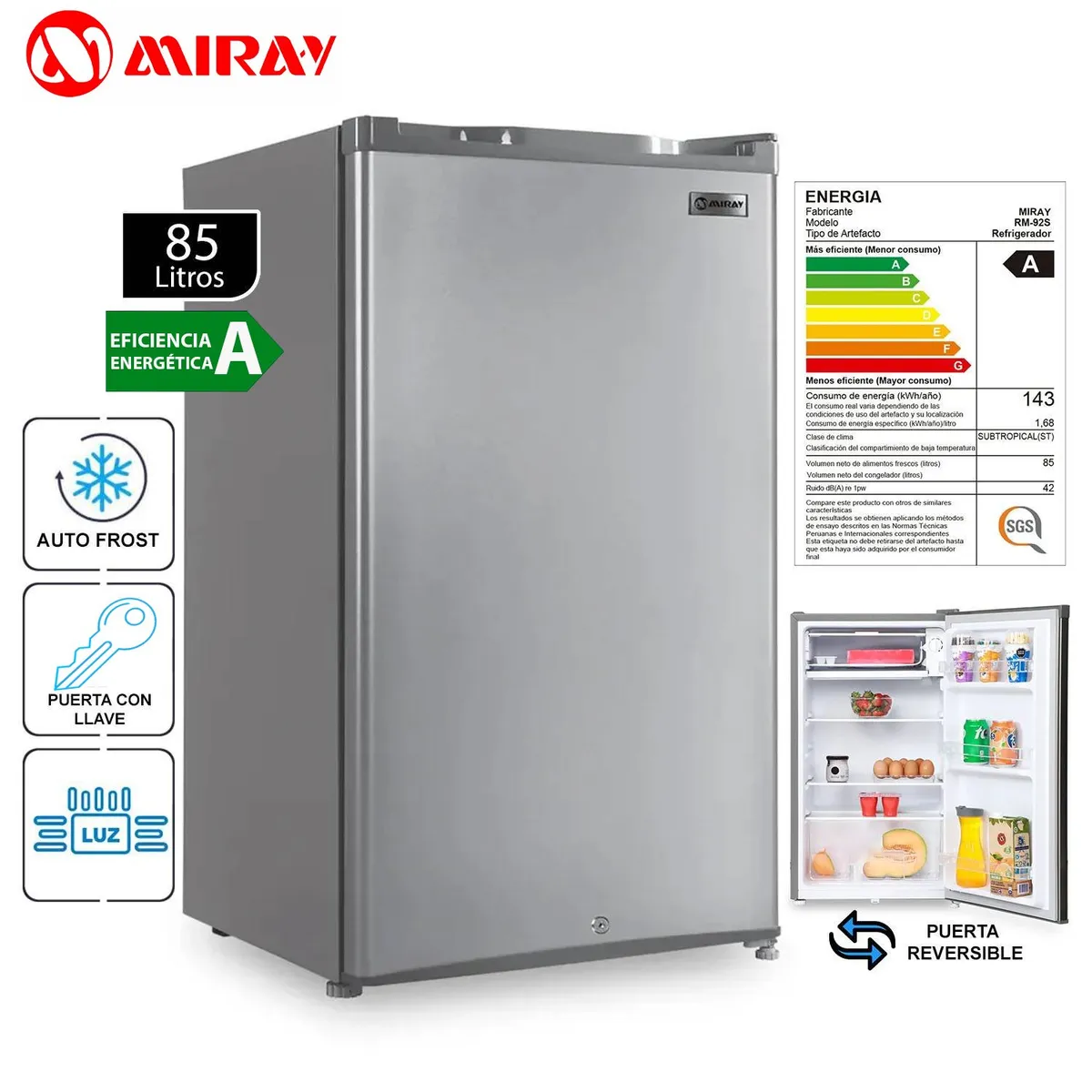 MIRAY - Frigobar-Refrigeradora Miray RM-92S 85L