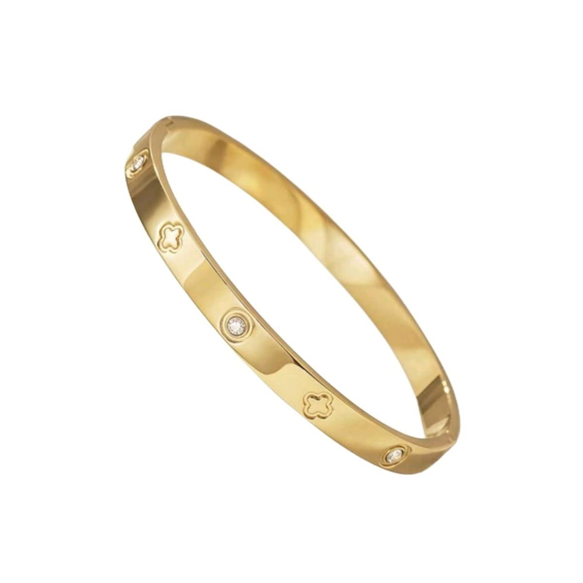 GENERICO - PULSERA BRAZALETE DE ACERO INOXIDABLE DORADO TREBOL PEDRERIA