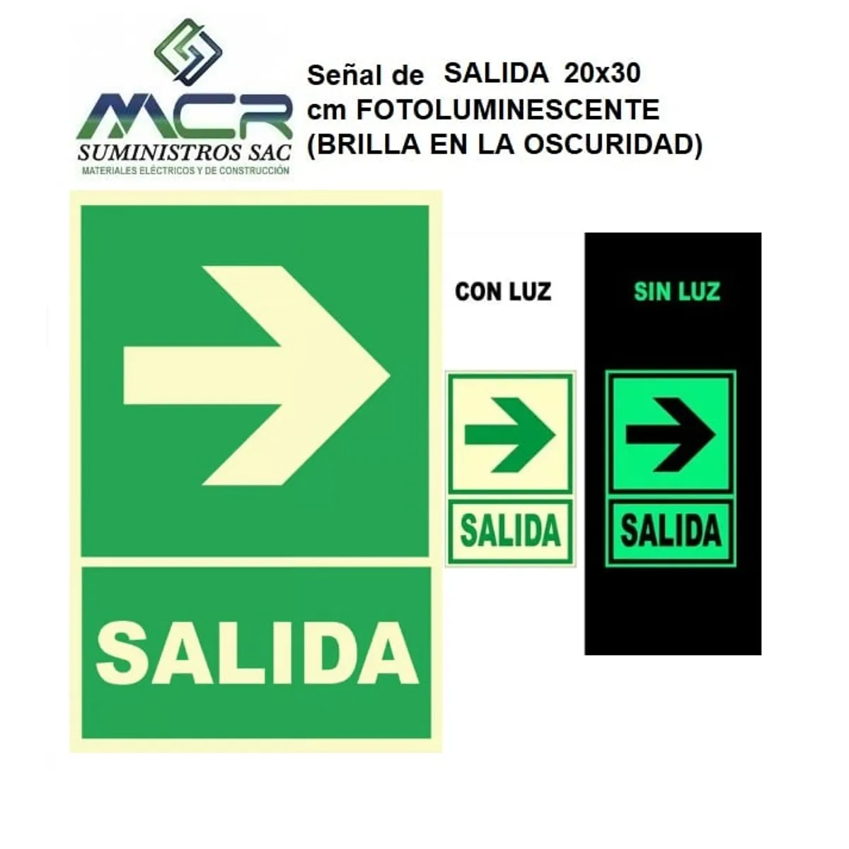 GENERICO - Señal de SALIDA 20x30 cm FOTOLUMINISCENTE BRILLA EN LA OSCURIDAD