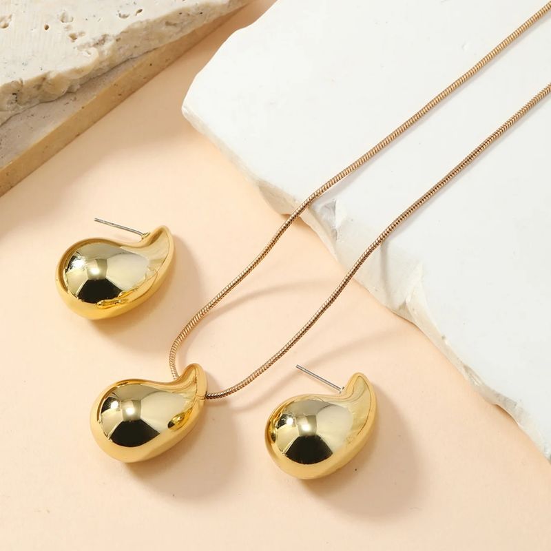GENIEKA - Set Lujo Collar Aretes Gota Dorado Feng Shui Minimalista Moda Genieka