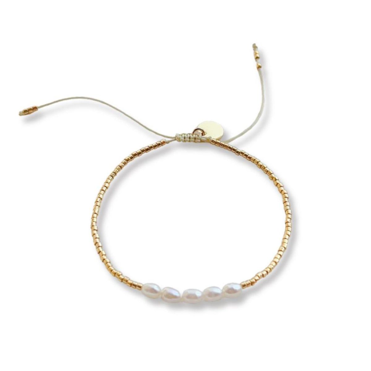 SANTORAL - Pulsera Perlas con Cuentas - Dorada