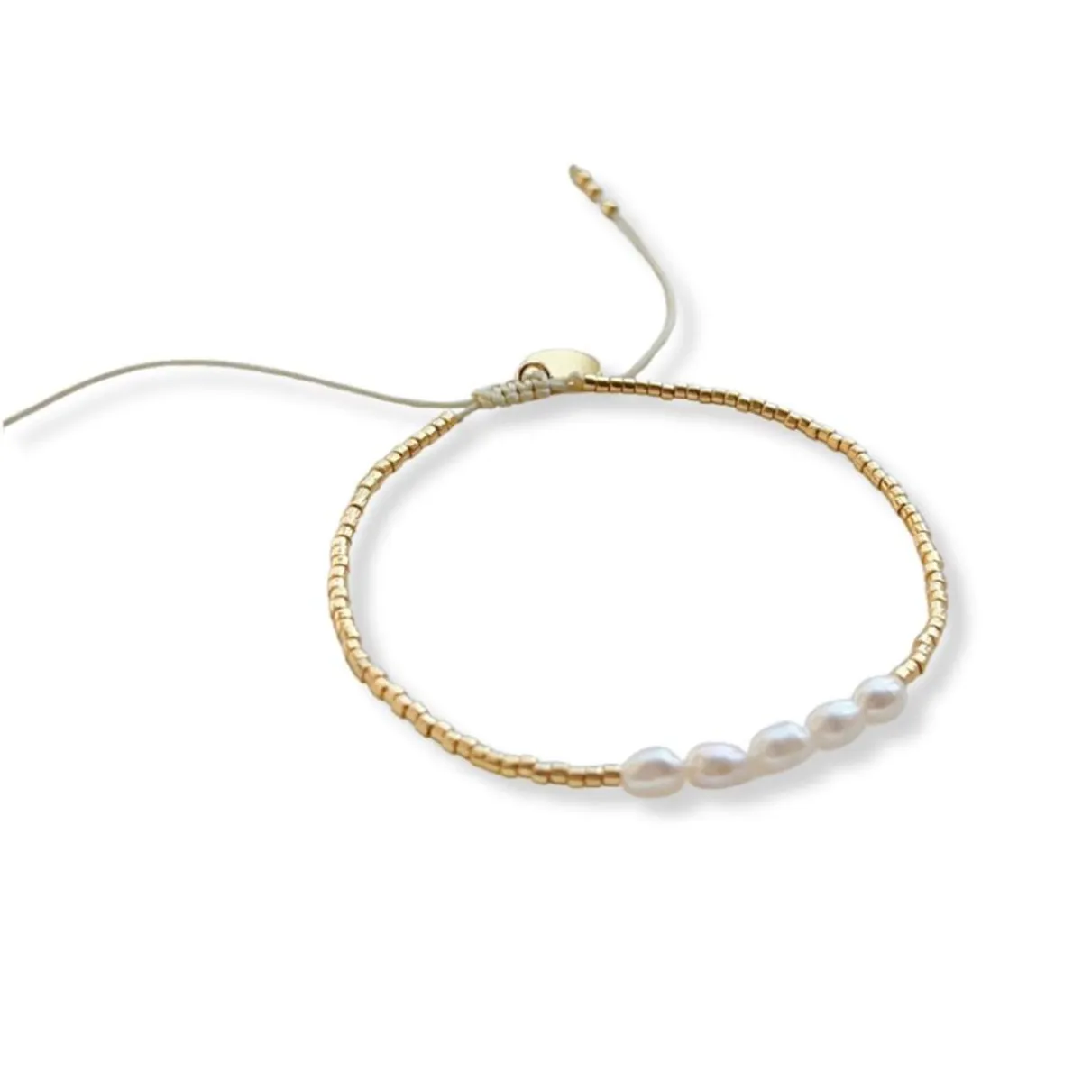 SANTORAL - Pulsera Perlas con Cuentas - Dorada