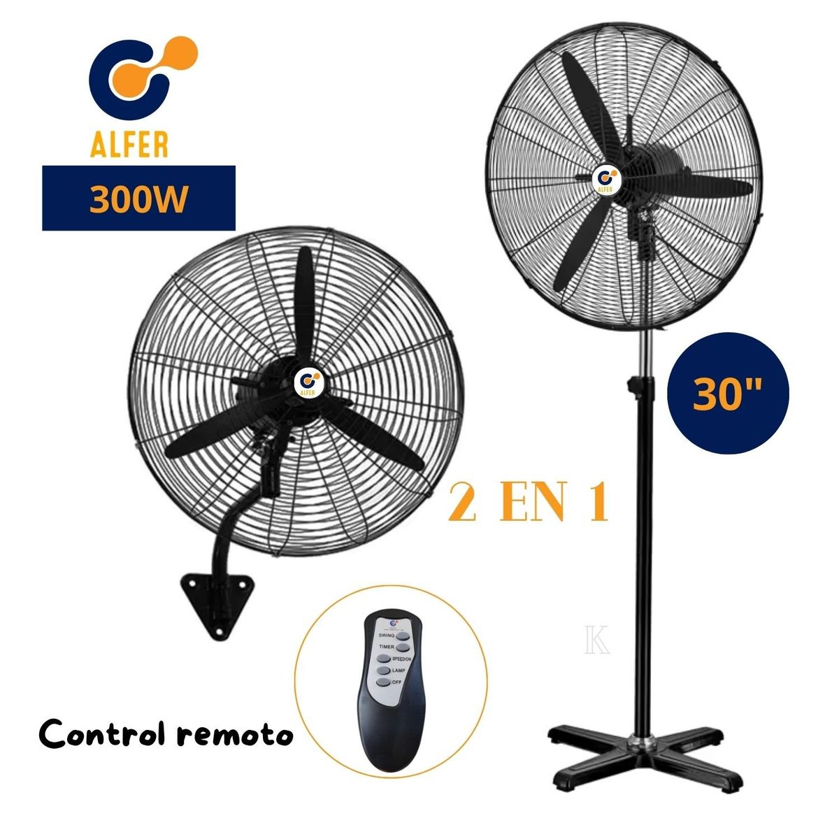 ALFER - Ventilador Industrial 30" Pulgadas 2 en 1 de 300W con Control Remoto