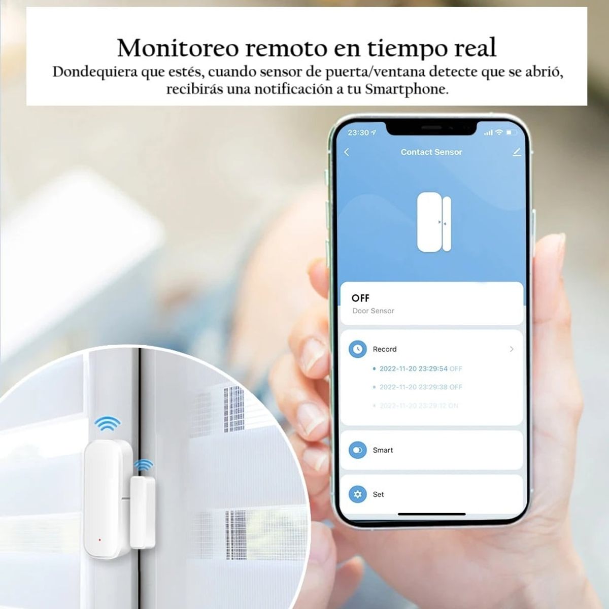 GENERICO - Sensor Puerta Ventana WiFi Alarma Detector Seguridad Hogar Cerrado APP Genieka