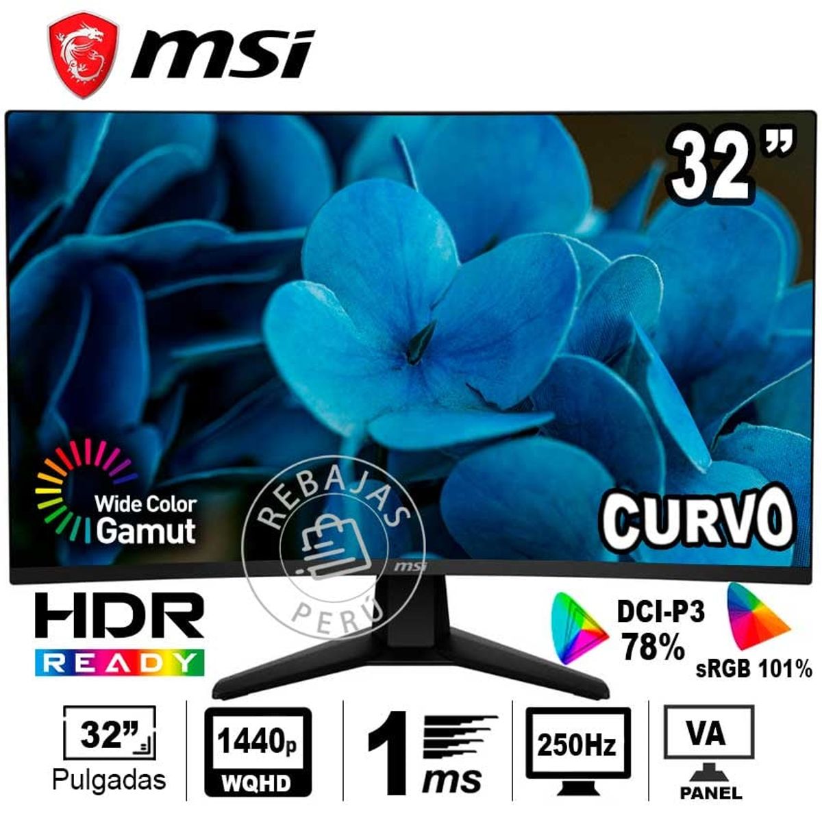 MSI - Monitor MSI MAG 32C6X 32 Curvo FHD 250Hz 1ms Adaptive-Sync HDMIDP