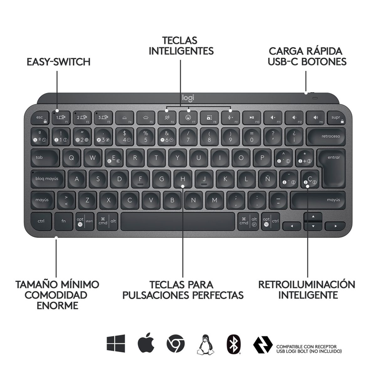 LOGITECH - Teclado Logitech Mx Keys Mini Inalambrico Multidispositivo Negro