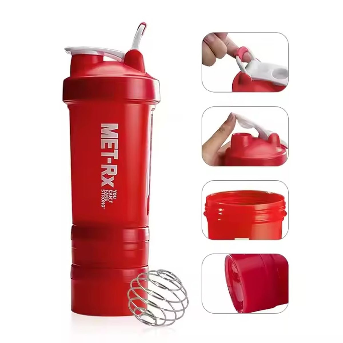 GENERICO - Tomatodo Batidor Shaker ROJO con dispensador vitamínico 3 Piezas