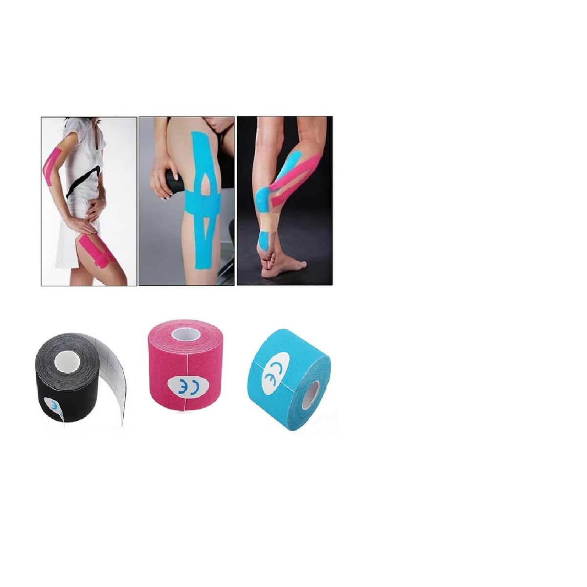 GENERICO - Pack x 3 Cintas Kinesiologica Vendaje Neuromuscular Deportivo 5m x 5cm