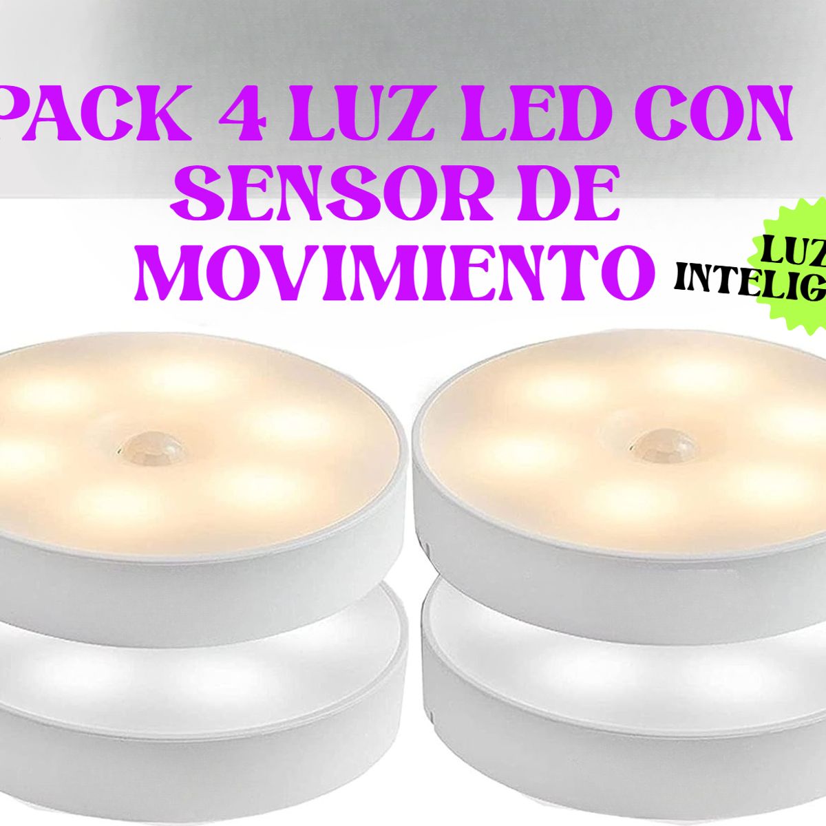 GENERICO - PACK DE 4 LUCES LED CON SENSOR DE MOVIMIENTO RECARGABLE