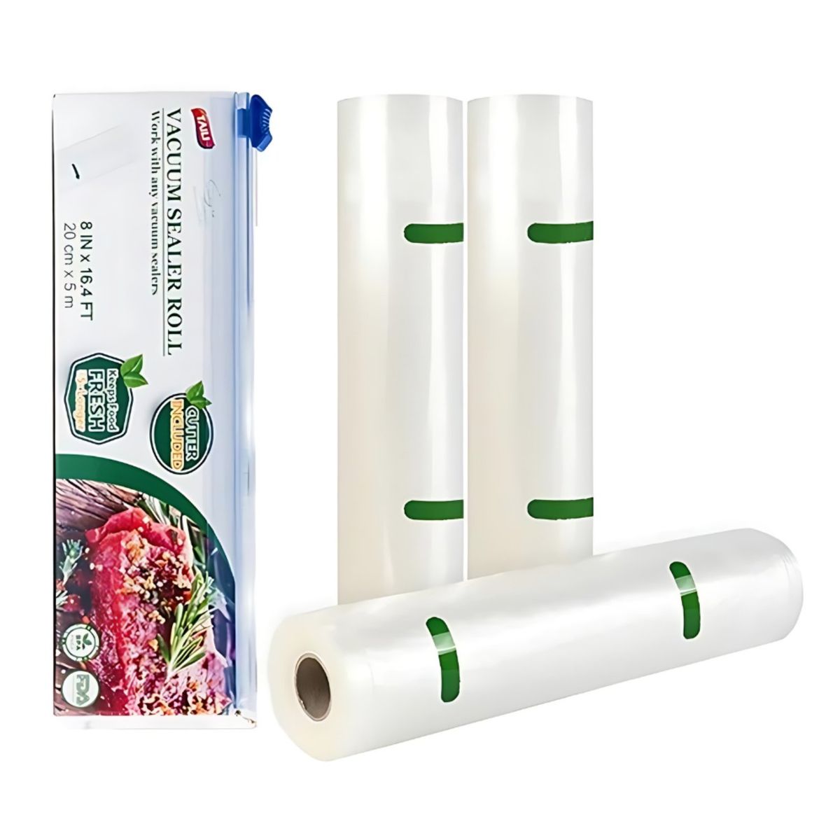 GENERICO - Bolsas gofradas en rollo para envasado vacío con cortador 20 cm x 5 m