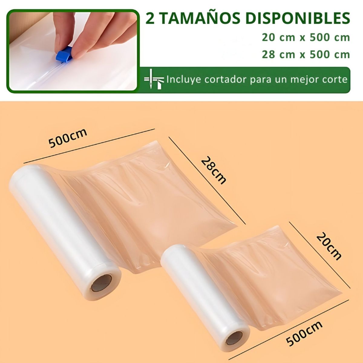 GENERICO - Bolsas gofradas en rollo para envasado vacío con cortador 28 cm x 5 m