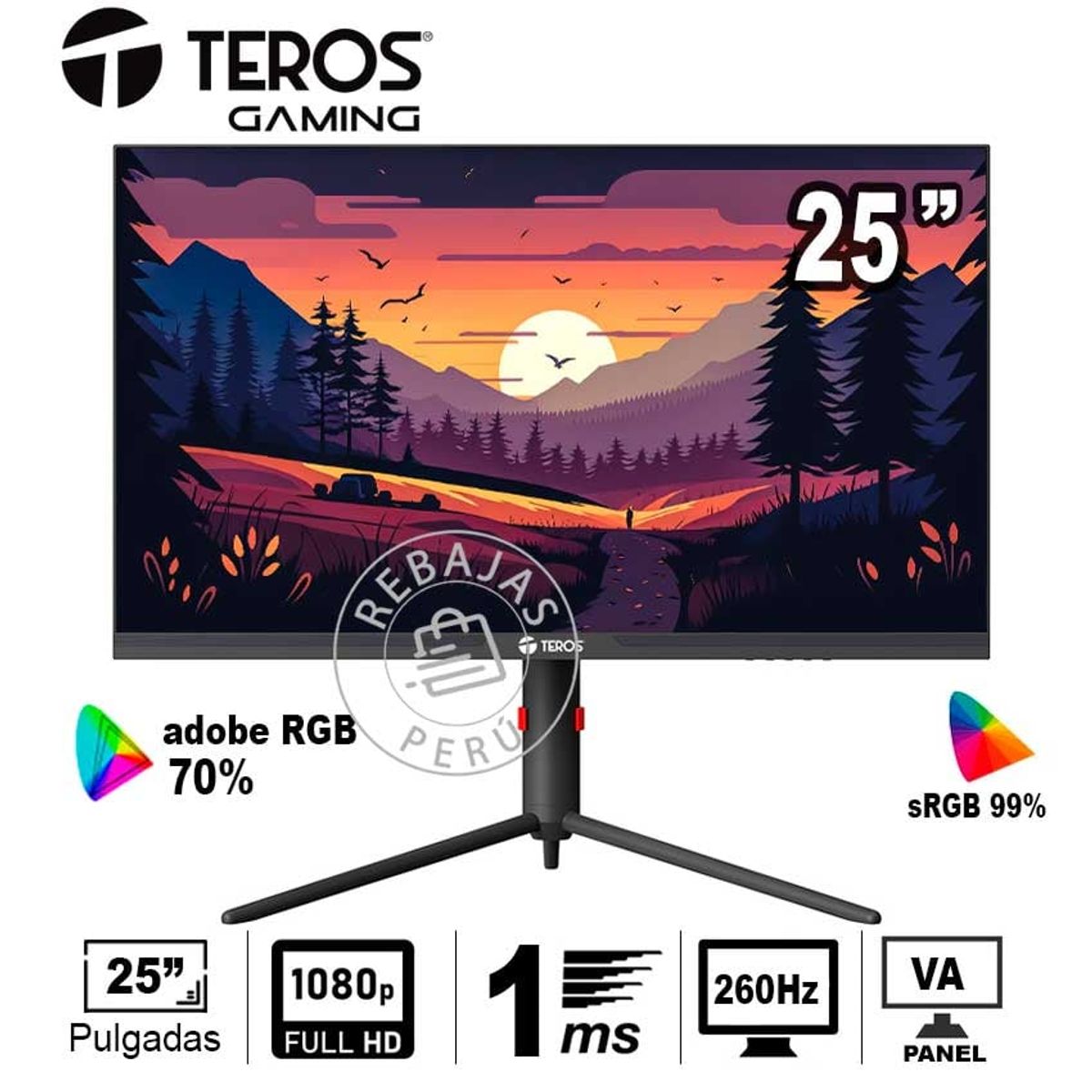 TEROS GAMING - Monitor Gaming TEROS 25 FHD 260Hz 1ms VA HDMI DP sRGB 99%