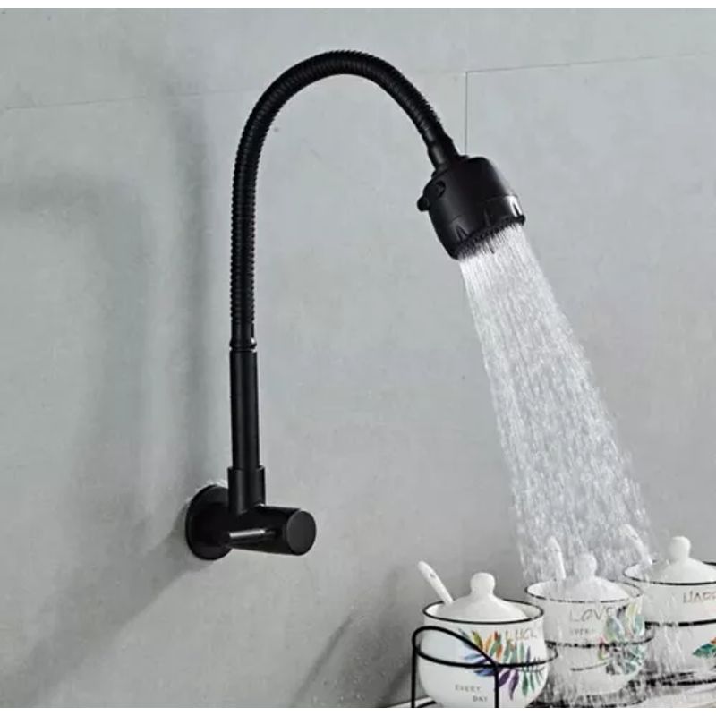 GENERICO - Grifo de Agua Fria con Resorte Flexible Negro