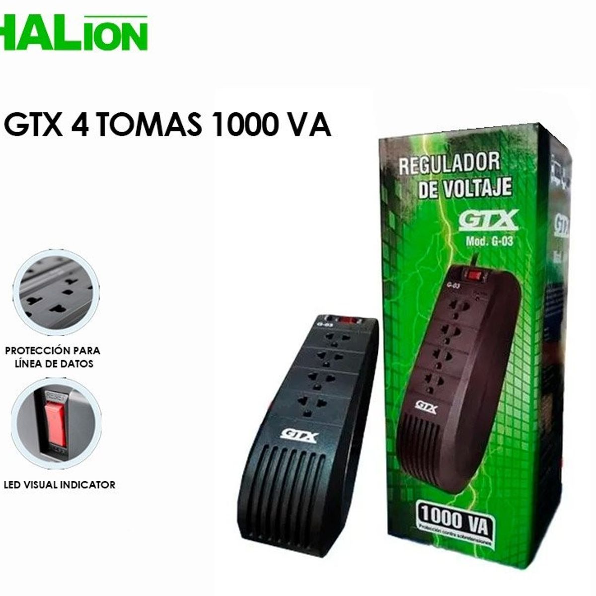 GENERICO - Regulador de Voltaje GTX Mod.G-03, 4 tomas - 1000VA AVR