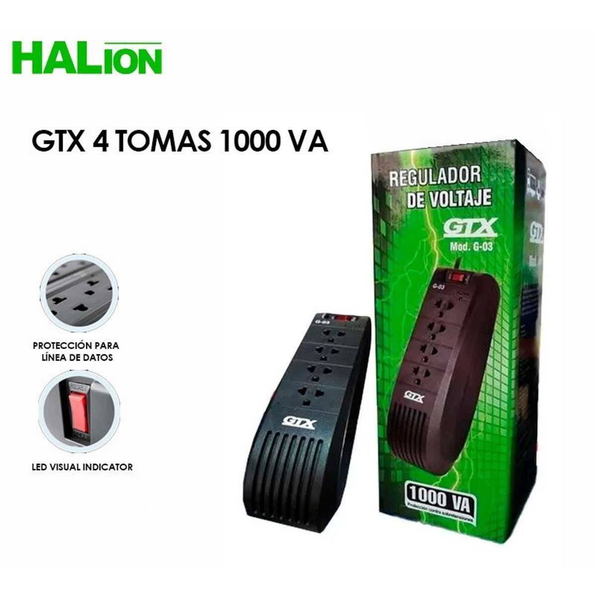 GENERICO - Regulador de Voltaje GTX Mod.G-03, 4 tomas - 1000VA AVR