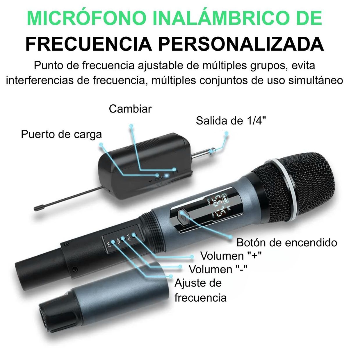 SANC - Micrófono Inalámbrico Recargable Karaoke y Profesional Sanci