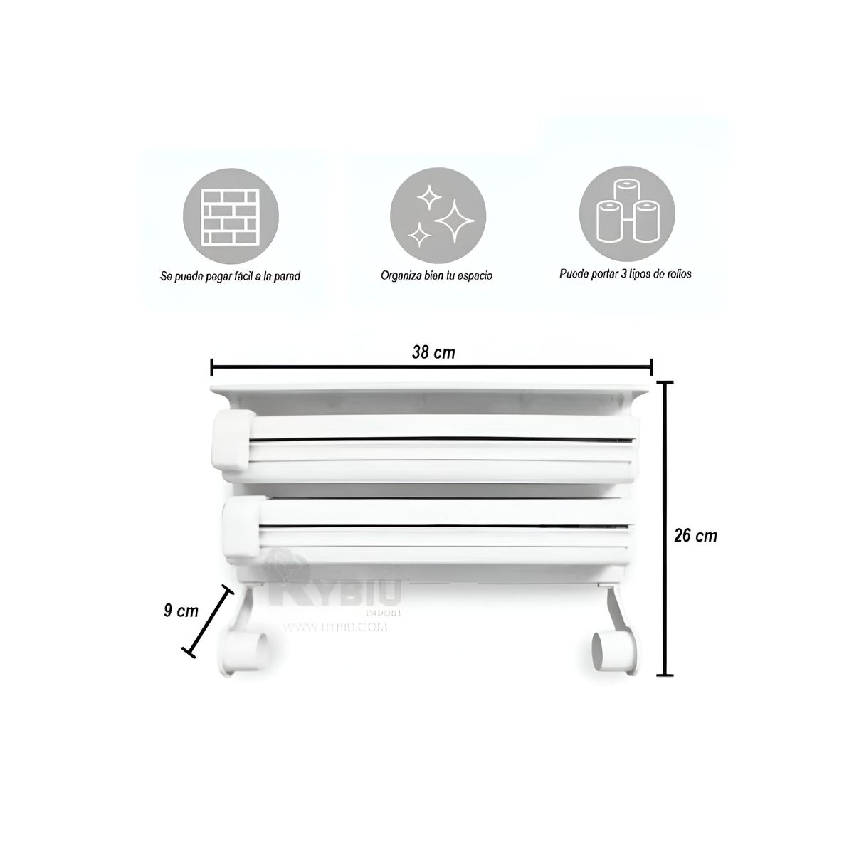 GENERICO - PORTA PAPEL HIGIENICO BLANCO ORGANIZADOR TRIPLE ROLLO PARED 123193046