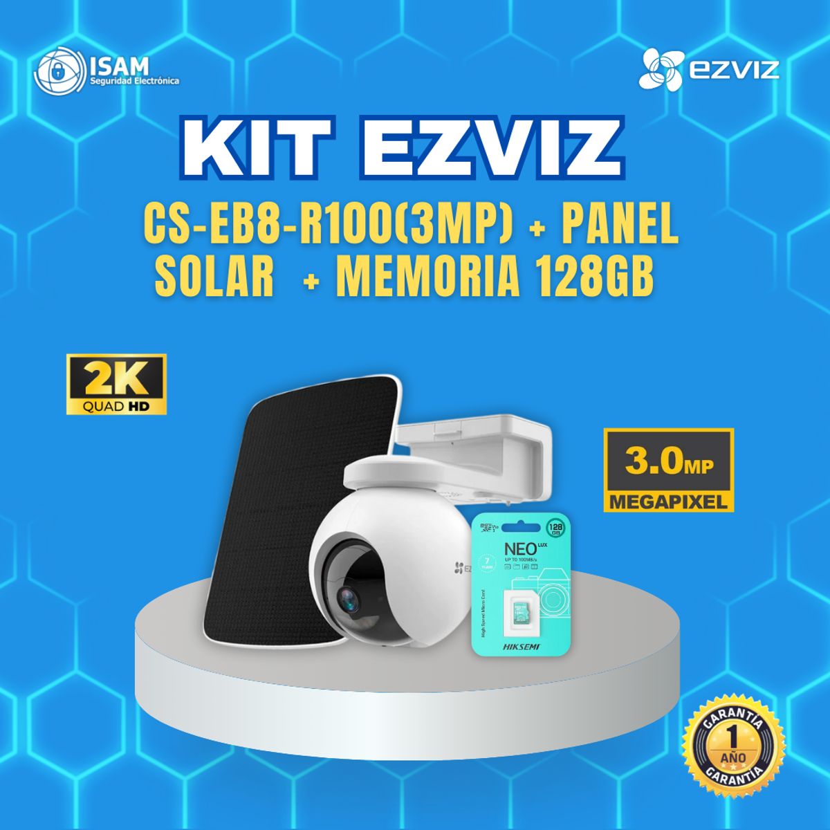 EZVIZ - Cámara Vigilancia Eb8 4g 2k Ezviz Batería Gps Panel + Sd 128gb