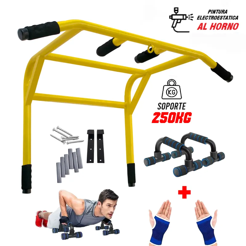 HOLGU - Barra Dominadas 2 en 1 Premium + Push up + Guantes Gym