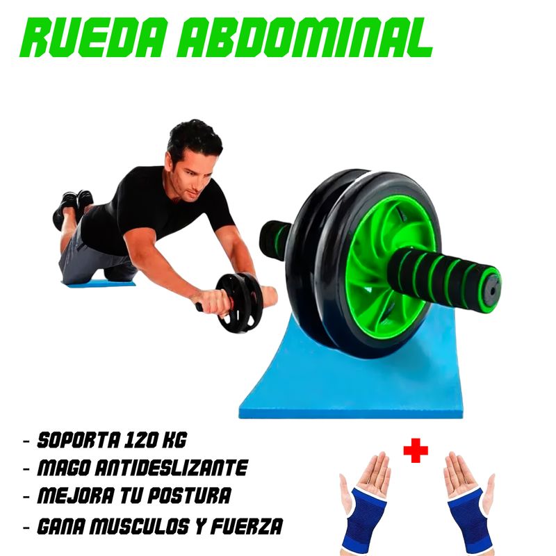 HOLGU - Doble Rueda Abdominal AB ROLLER + Guantes Gym 120kg