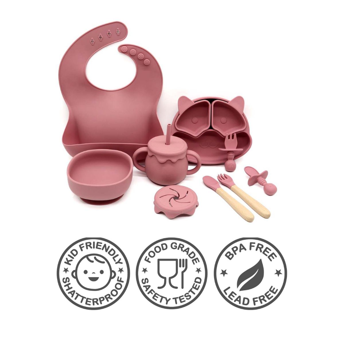 GENERICO - SET DE VAJILLA PARA BEBE COLOR VINO