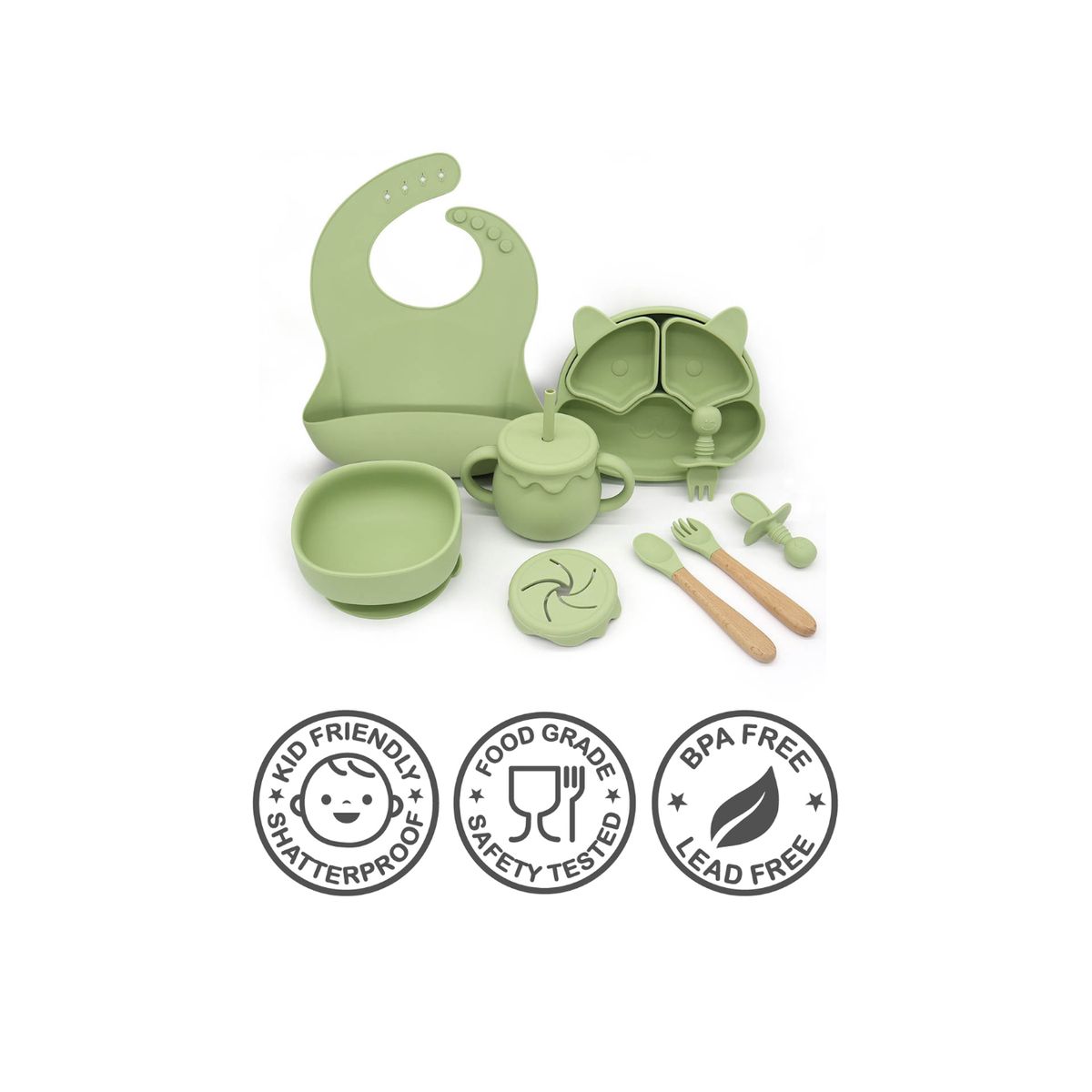 GENERICO - SET DE VAJILLA PARA BEBE COLOR VERDE