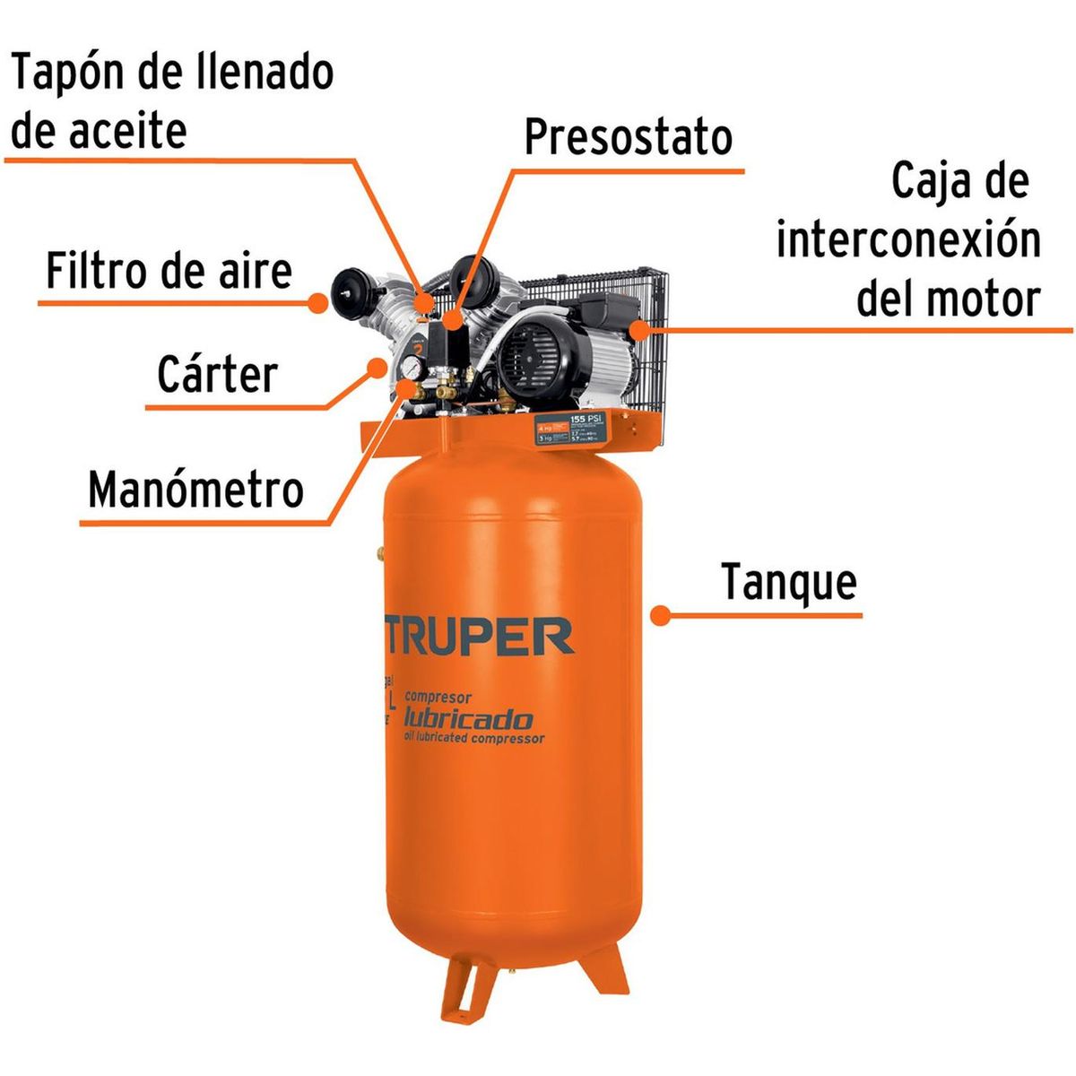 TRUPER - Compresora lubricada de banda vertical 180 L Truper