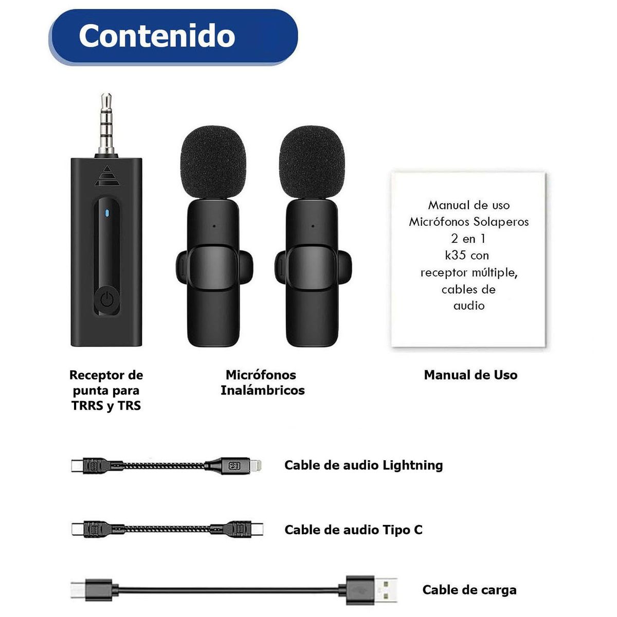OEM - Micrófonos Inalámbricos Dual K35 para cámaras,  IOS, Tipo C y Equipos