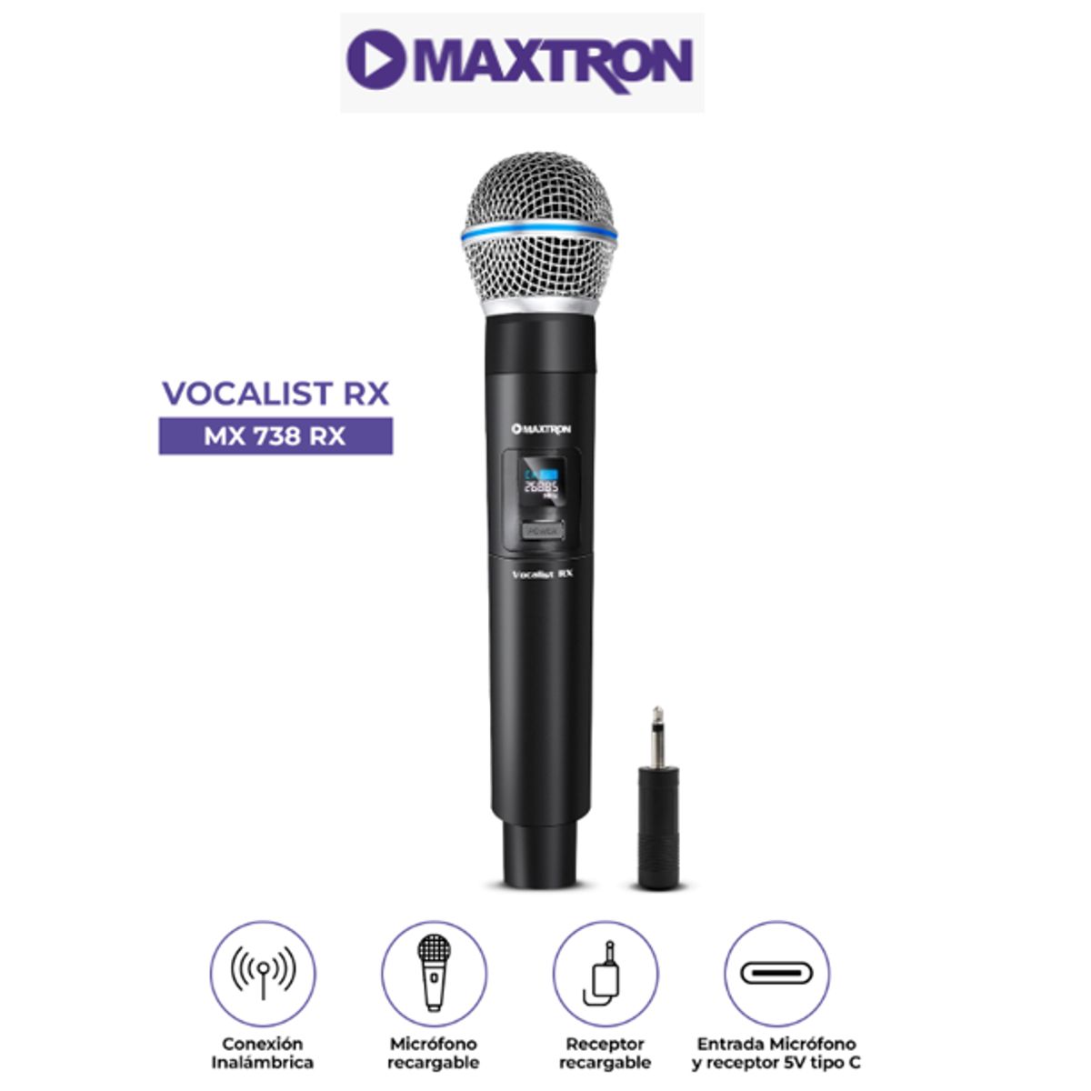 MAXTRON - Microfono Inalambrico VOCALIST RX MX738RX Wifi Recargable Maxtron