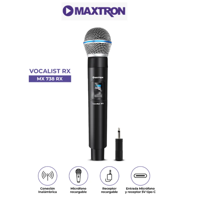 MAXTRON - Microfono Inalambrico VOCALIST RX MX738RX Wifi Recargable Maxtron