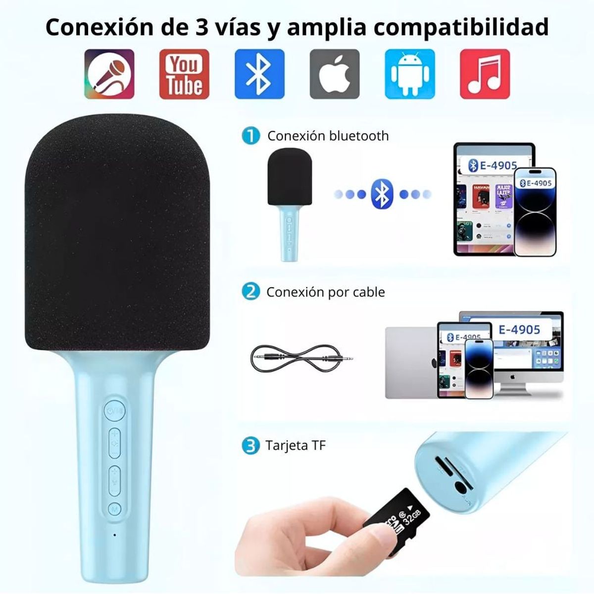 OEM - Micrófono Inalámbrico con Altavoz para Karaoke Cambio de Voz E-4905 C