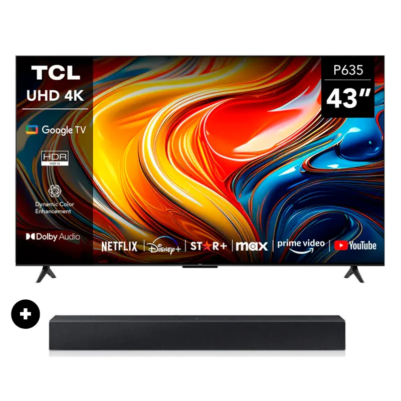 TCL - Televisor TCL 43 UHD 4K LED Smart Tv 43P635 Google TV + SoundBar