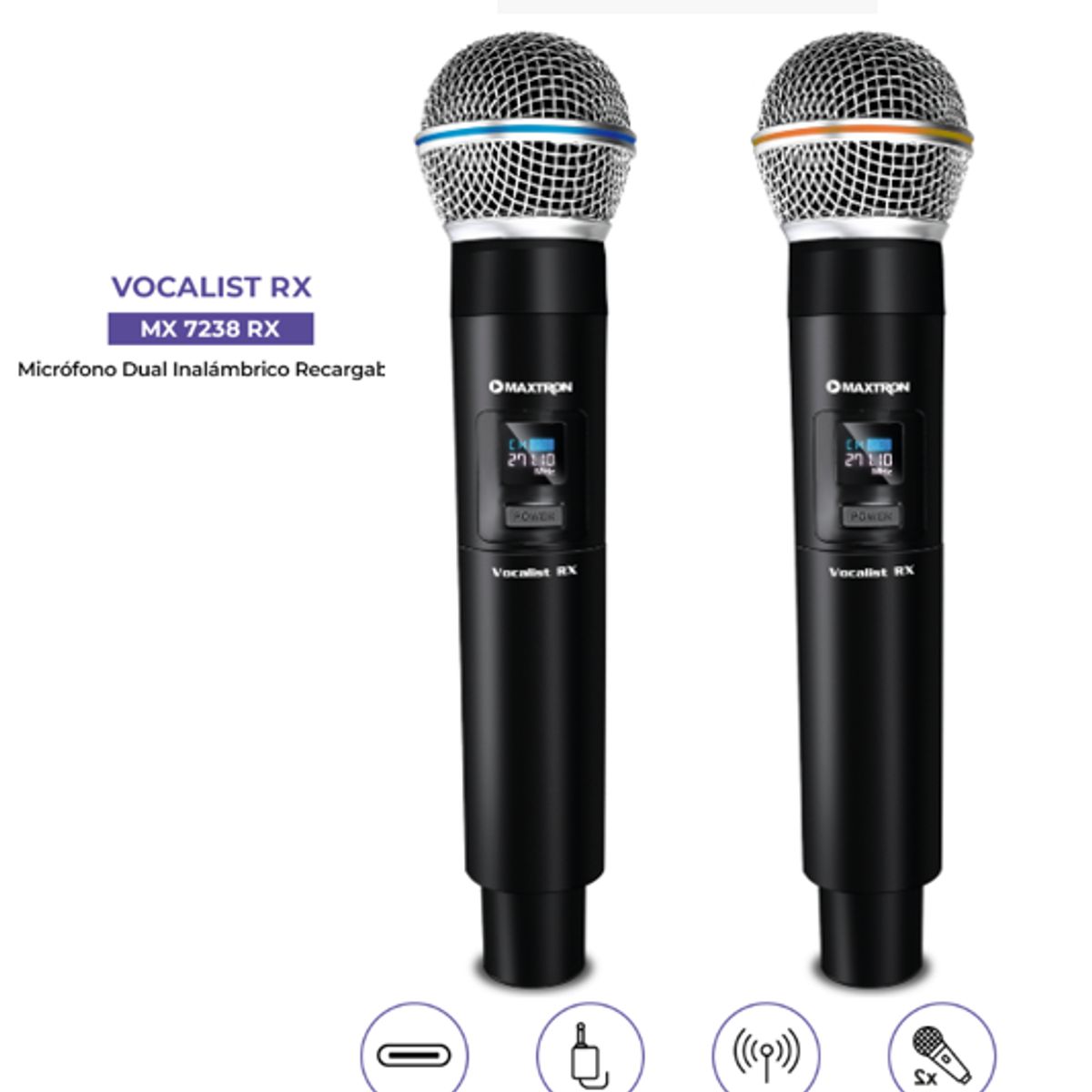 MAXTRON - Microfono Professional VOCALIST RX MX7238RX Dual Inalambrico MAXTRON