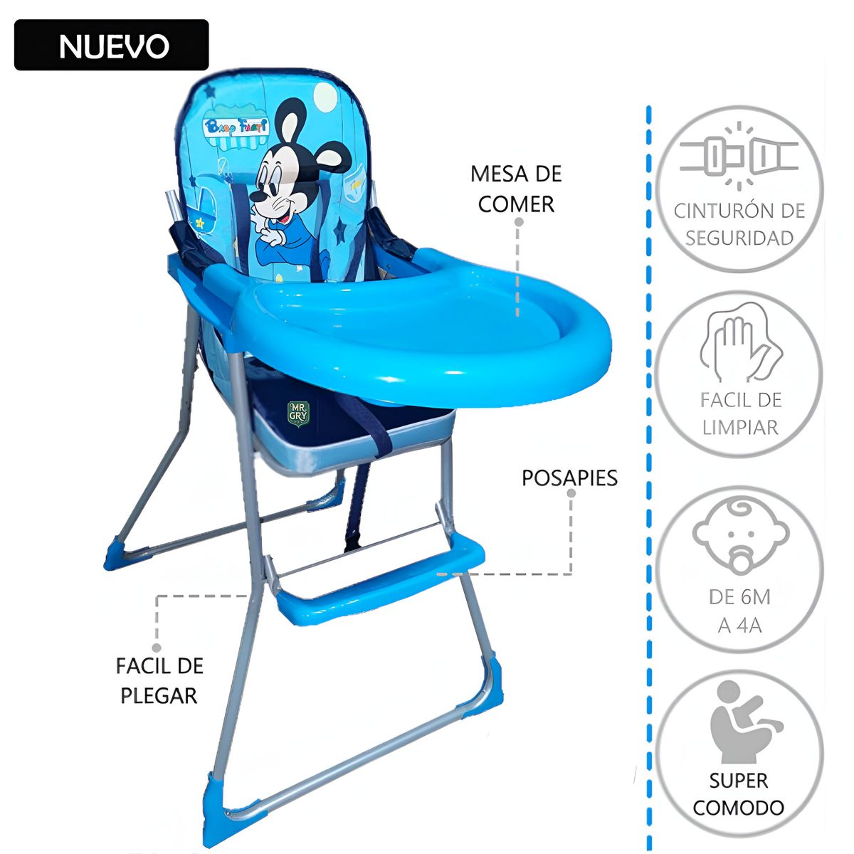 GENERICO - Silla de Comer Fija Importada para Bebe Azul