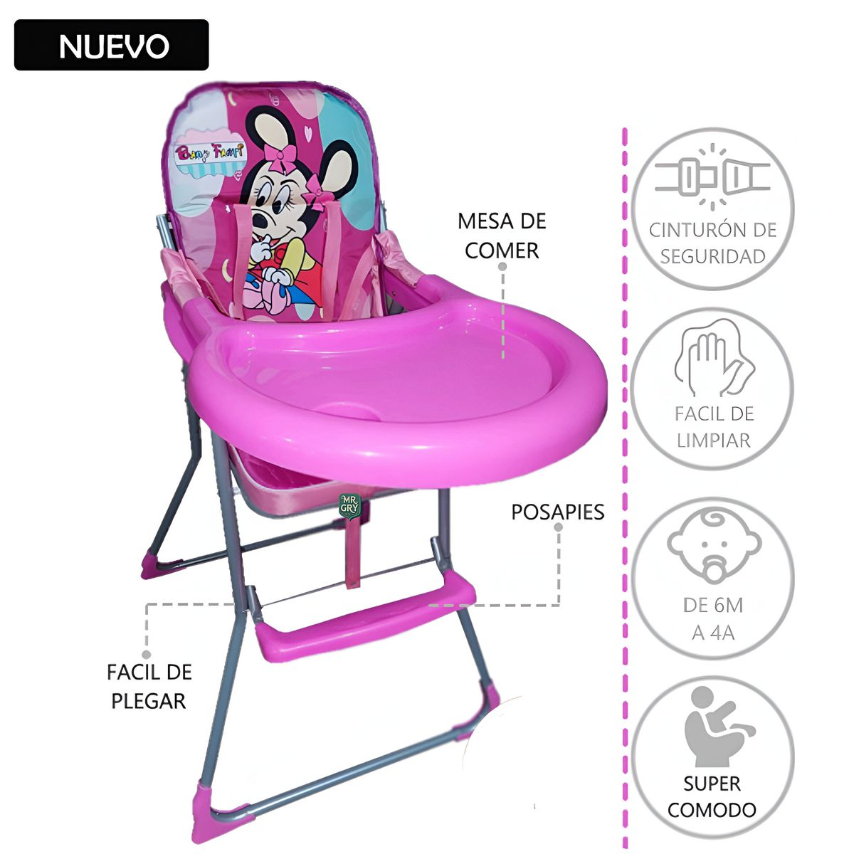 GENERICO - Silla de Comer Fija Importada para Bebe Rosado
