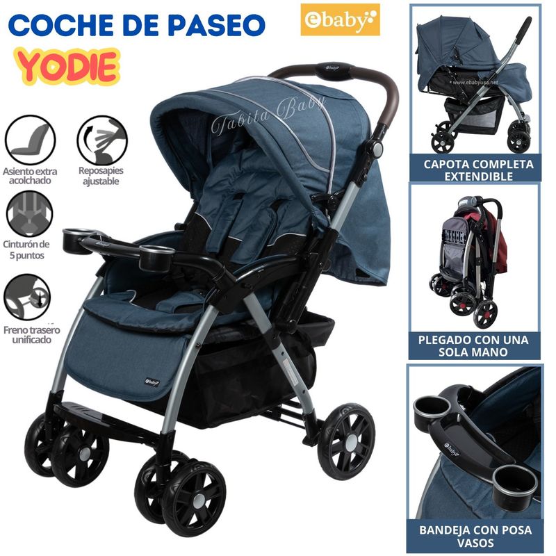 EBABY - Coche cuna para bebe mango reversible con bandeja Yodie Azul