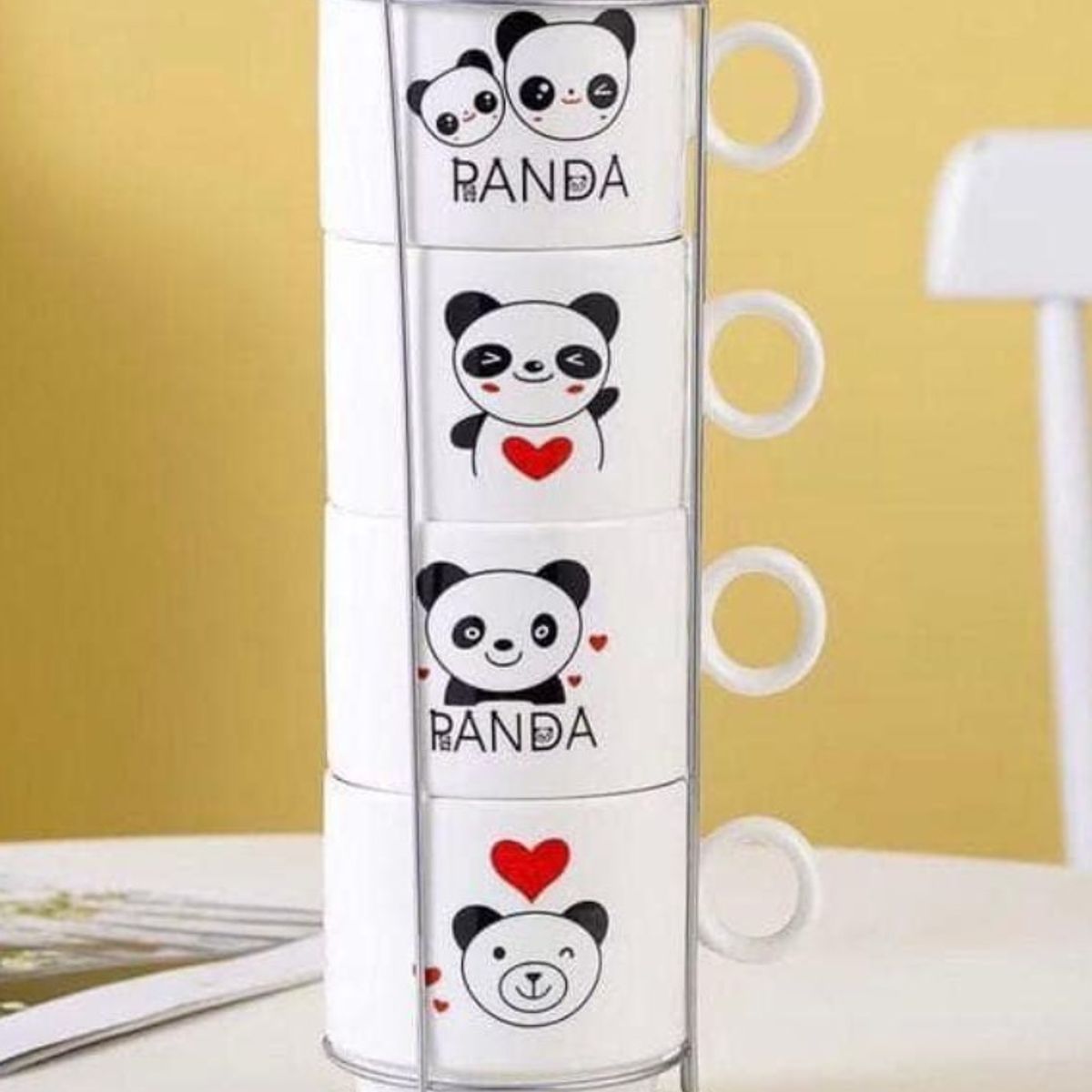 GENERICO - Juego de 4 Tazas  Apilable con Soporte de Metal