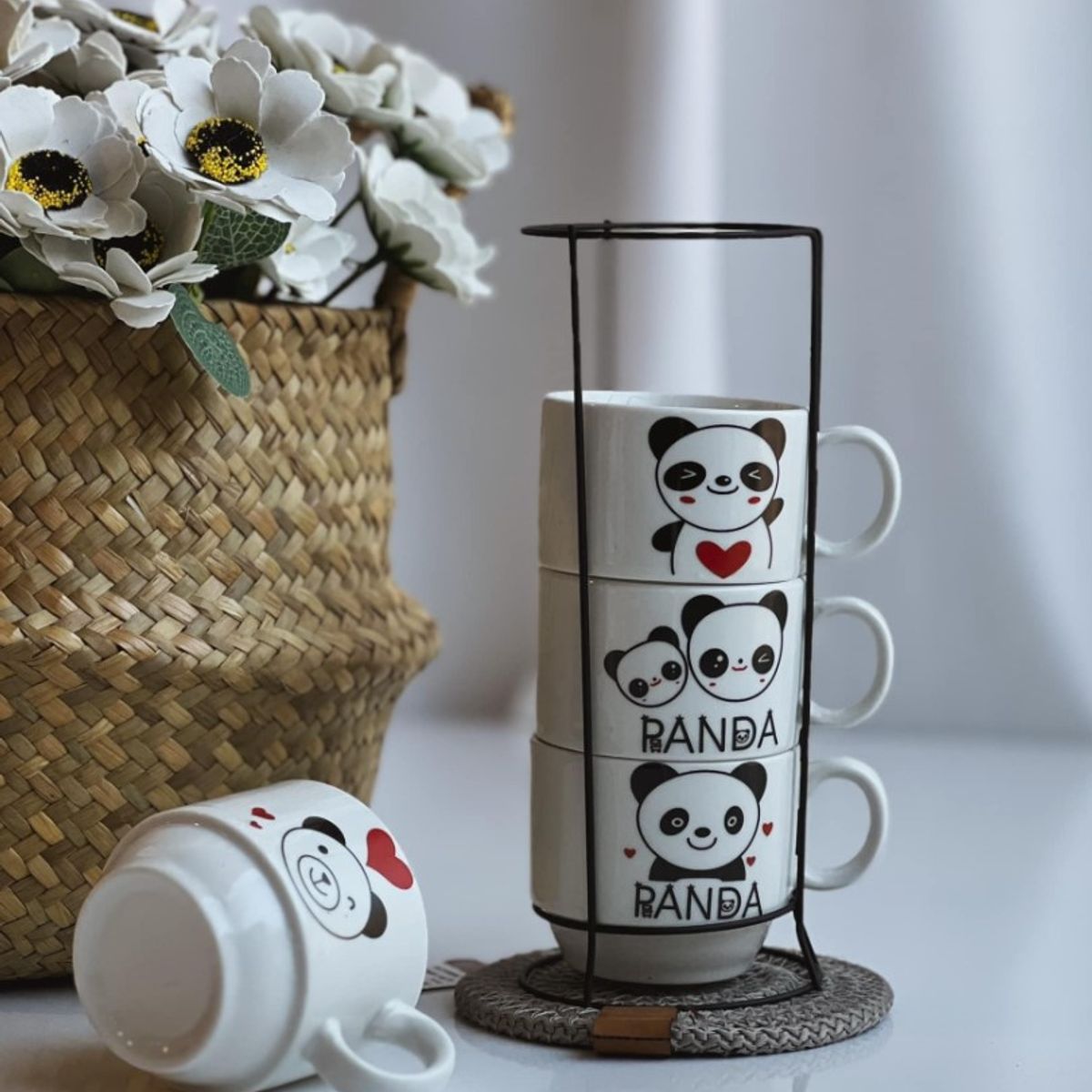 GENERICO - Juego de 4 Tazas  Apilable con Soporte de Metal