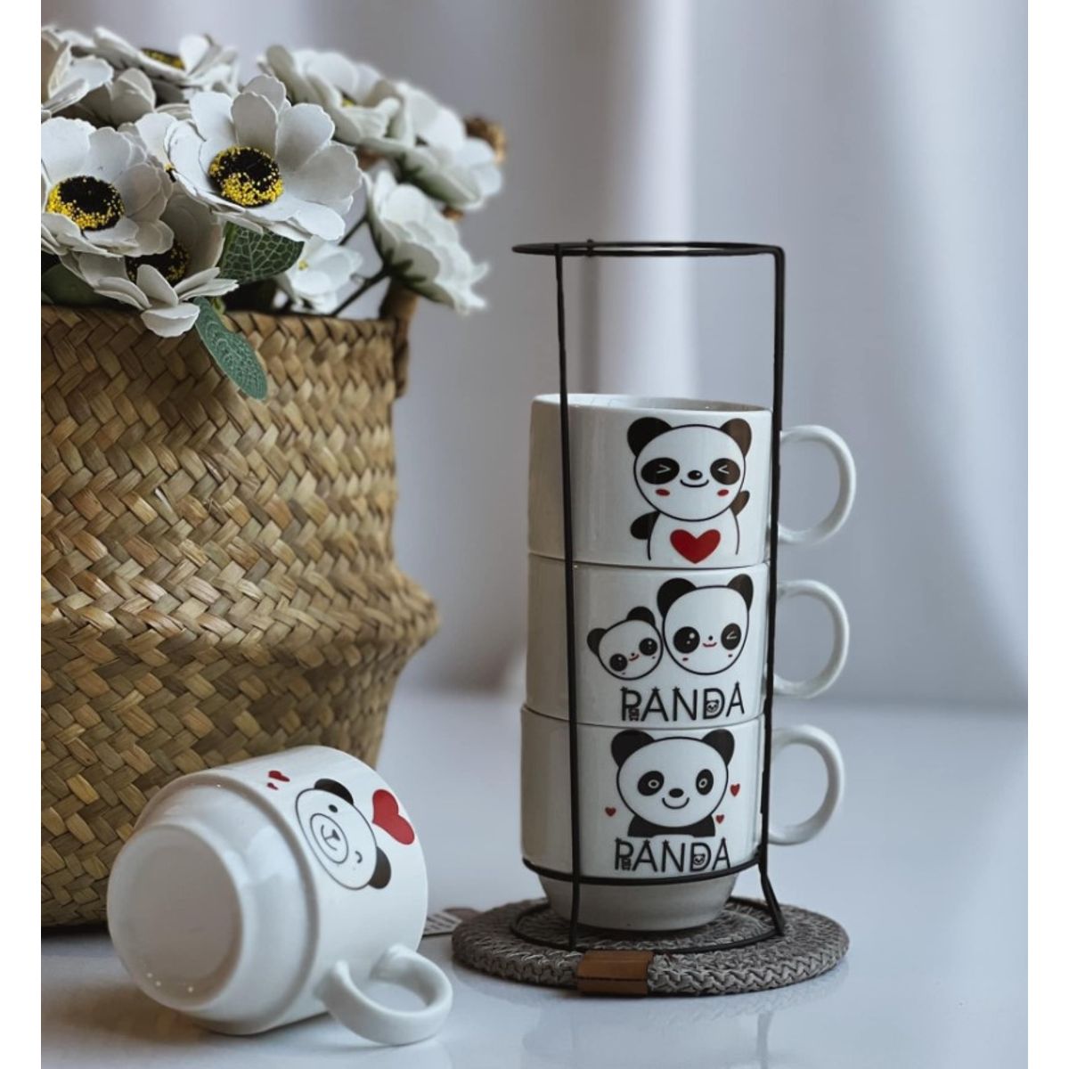 GENERICO - Juego de 4 Tazas  Apilable con Soporte de Metal