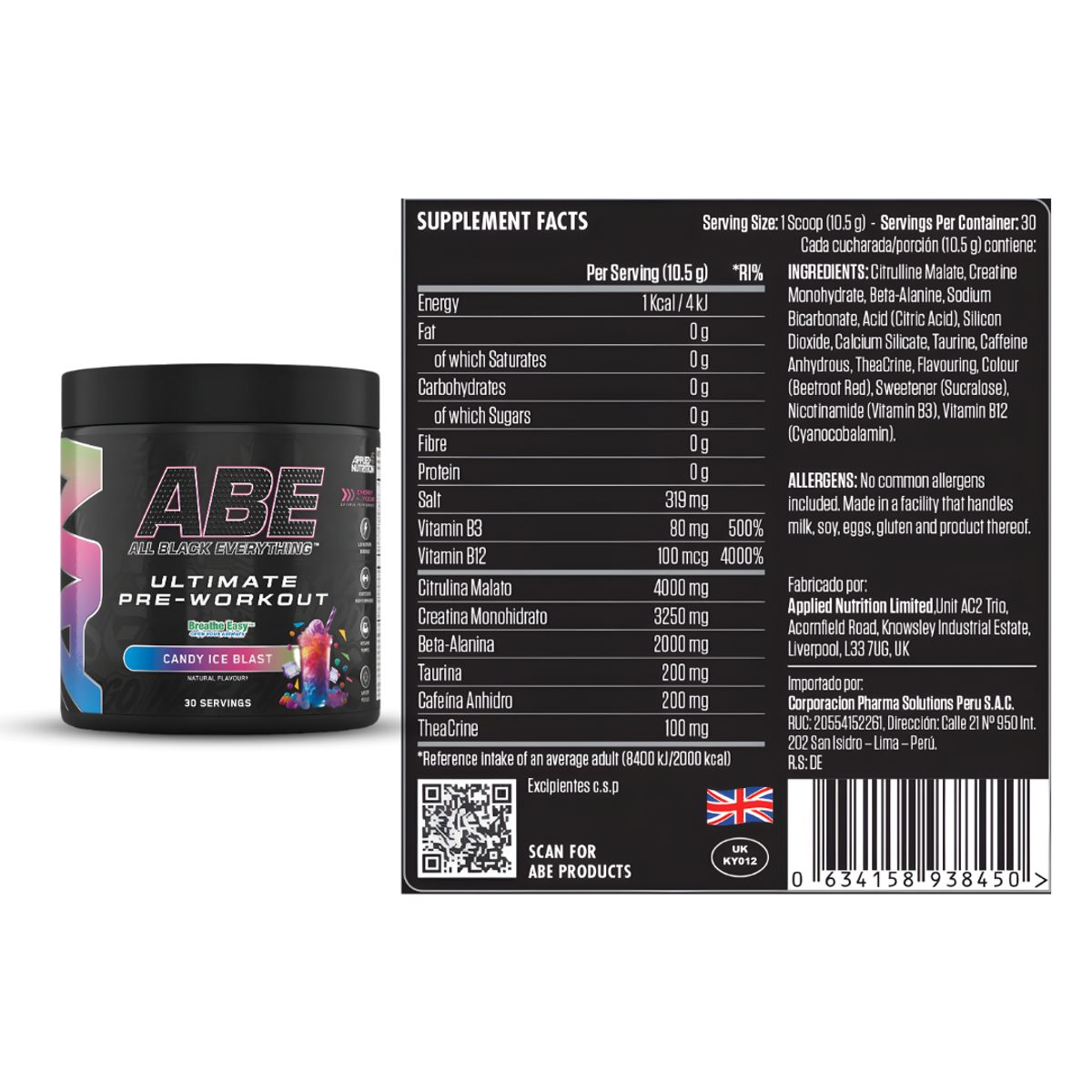 APPLIED NUTRITION - Pre-Entreno ABE 30 servicios - Candy Ice Blast