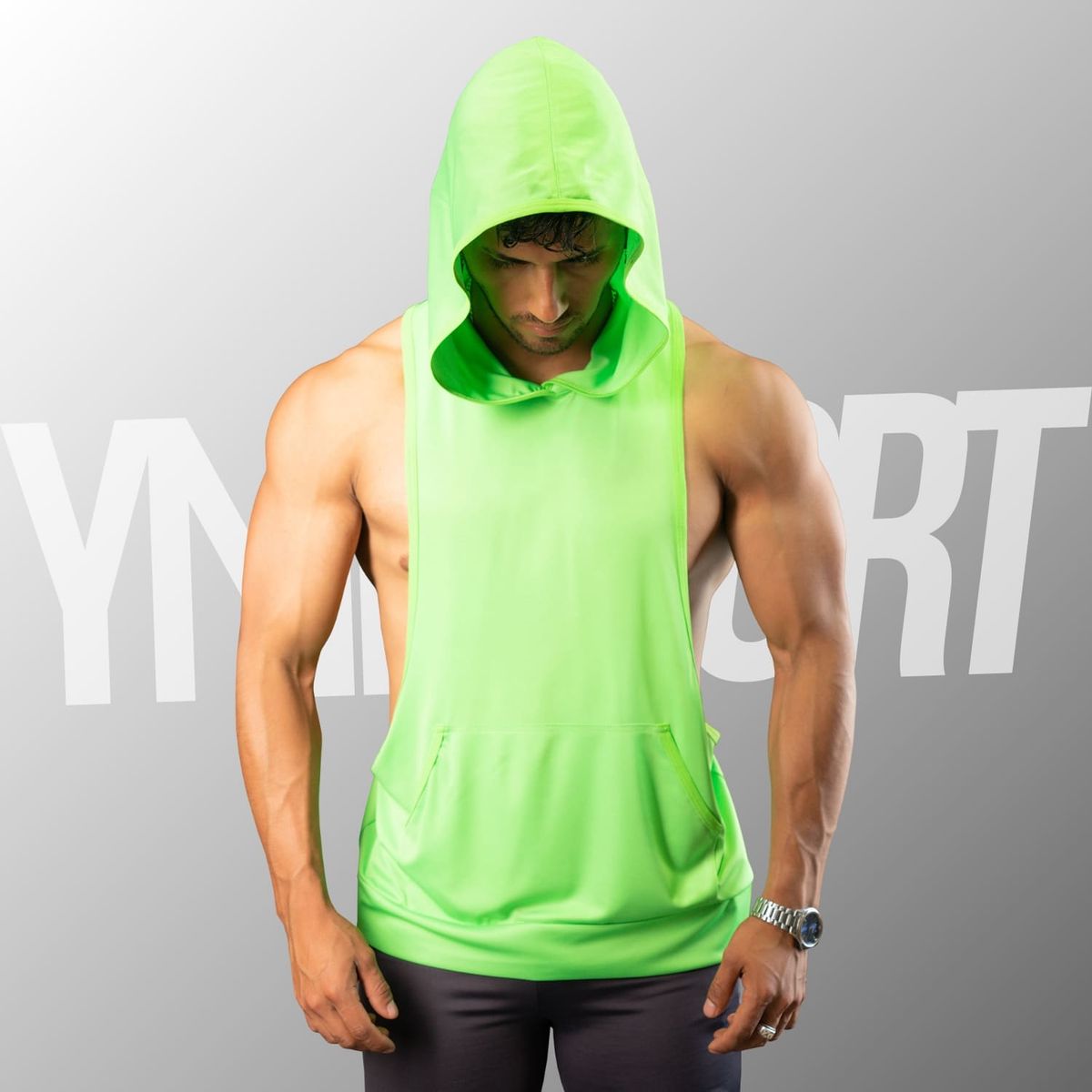 YML SPORT - Tank Top con Capucha Entrenamiento Hombre GYM Verde Limón YML Sport