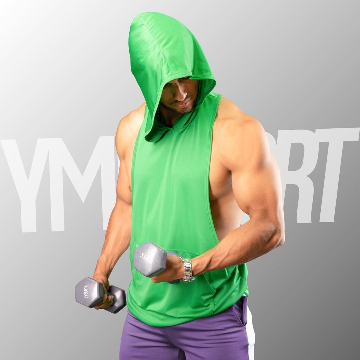 YML SPORT - Tank Top con Capucha Entrenamiento Hombre BVD GYM Verde YML Sport