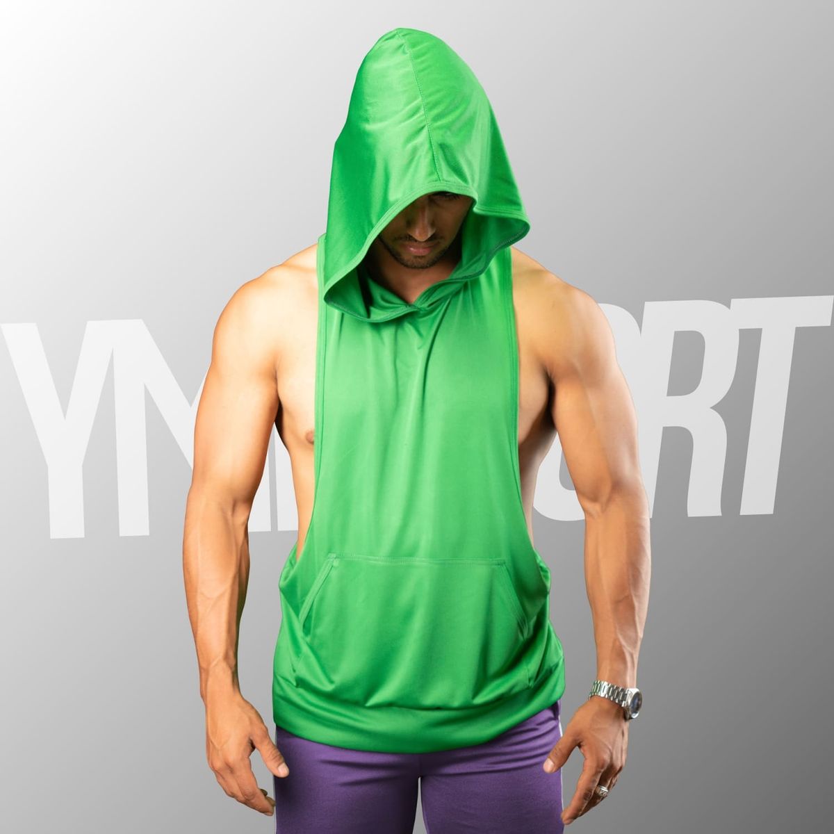 YML SPORT - Tank Top con Capucha Entrenamiento Hombre BVD GYM Verde YML Sport